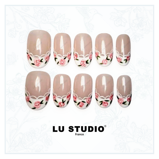 F36 - Rose Dentelle | Faux-ongles réutilisables - Press on nails
