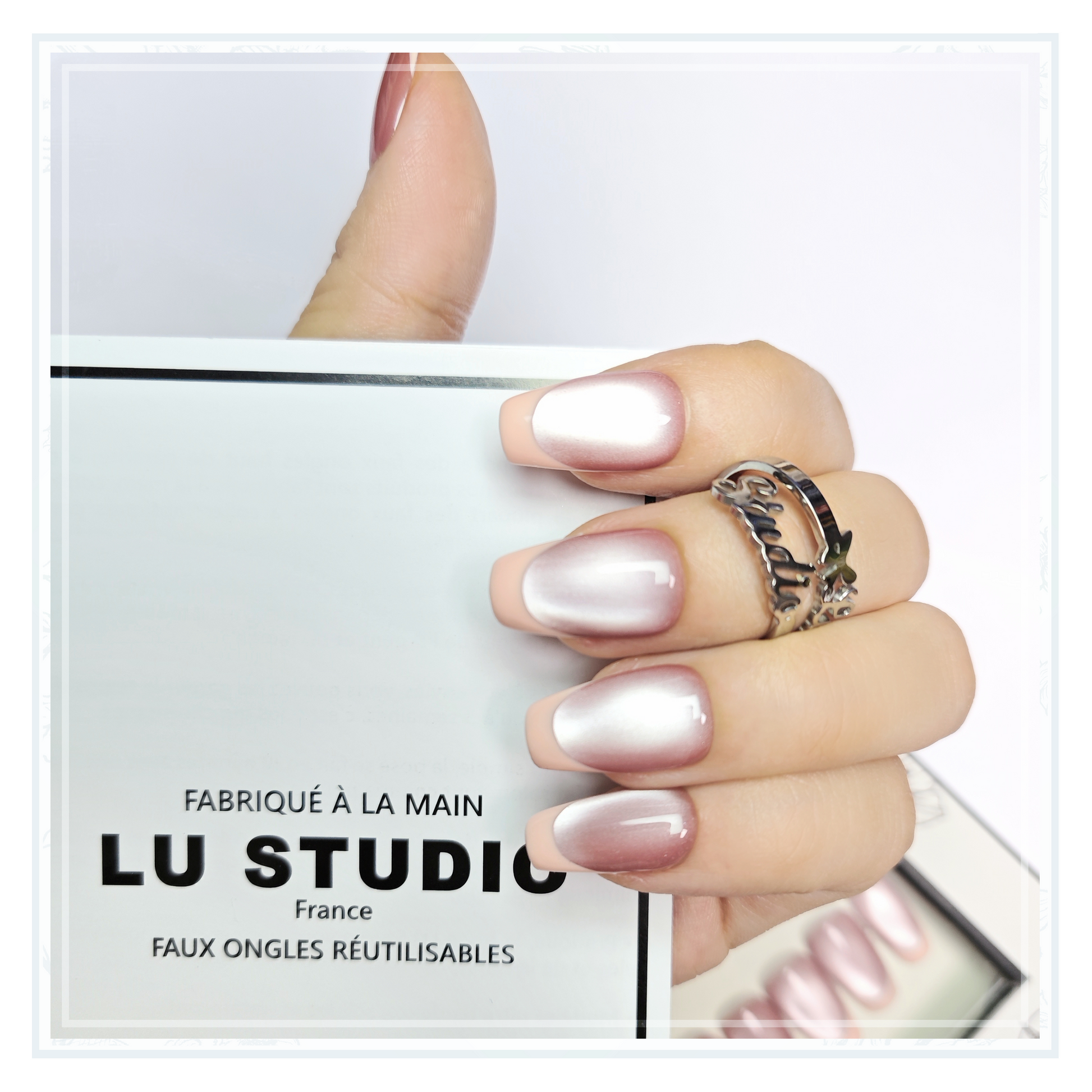 F43 - French rose doux  |  Faux-ongles réutilisables - Press on nails