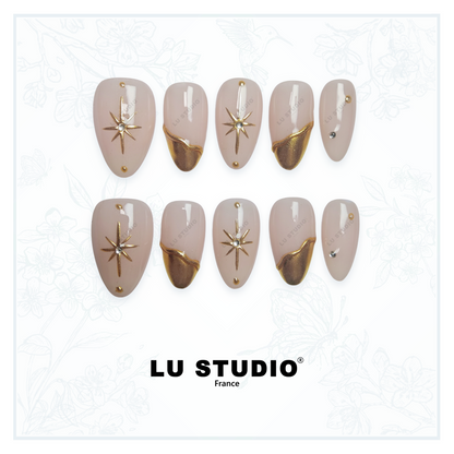 F48 - Pluie d'étoiles  |  Faux-ongles réutilisables - Press on nails