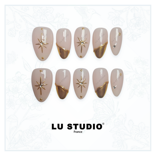 F48 - Pluie d'étoiles  |  Faux-ongles réutilisables - Press on nails