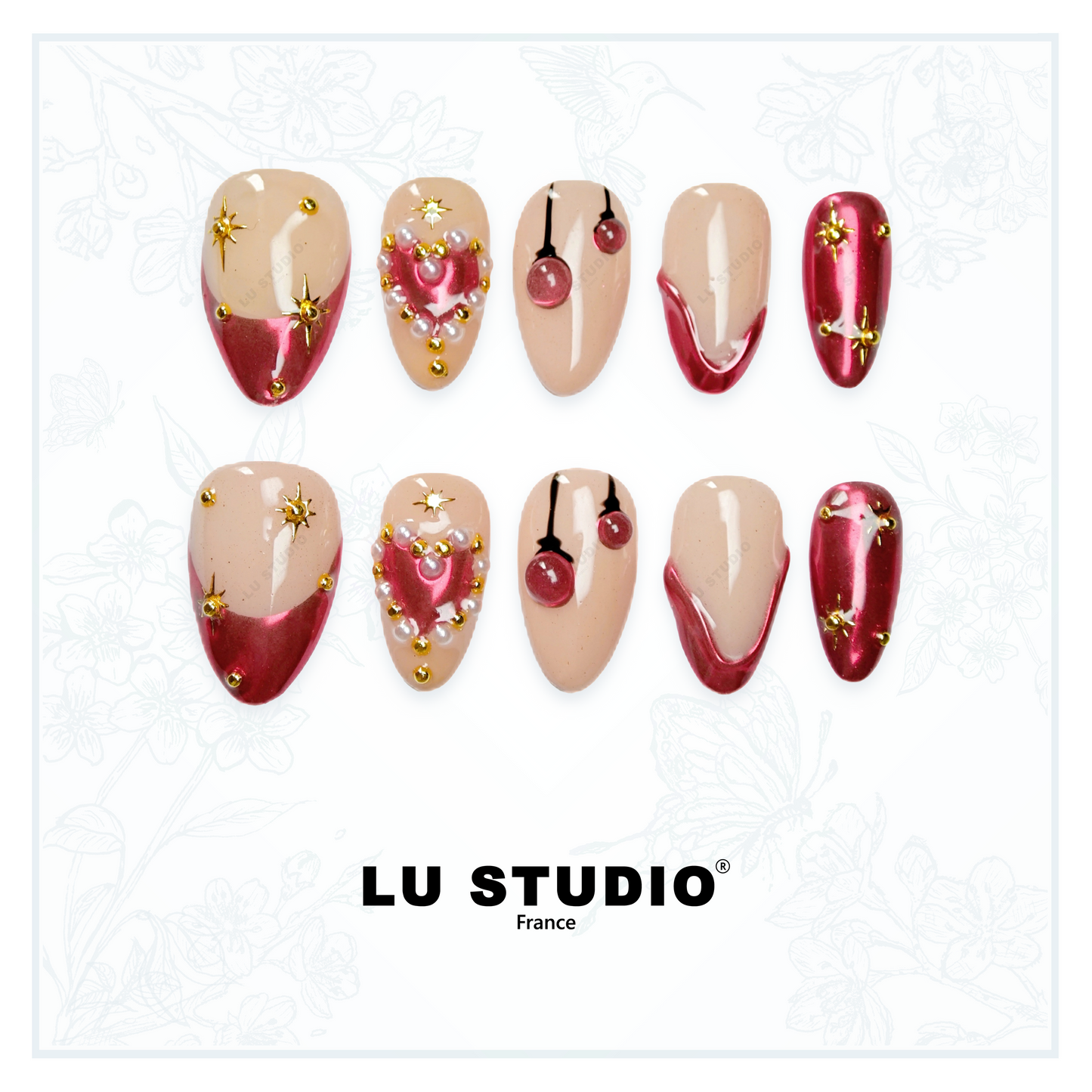 F56 - Cerisier sous les étoiles  |  Faux-ongles réutilisables - Press on nails