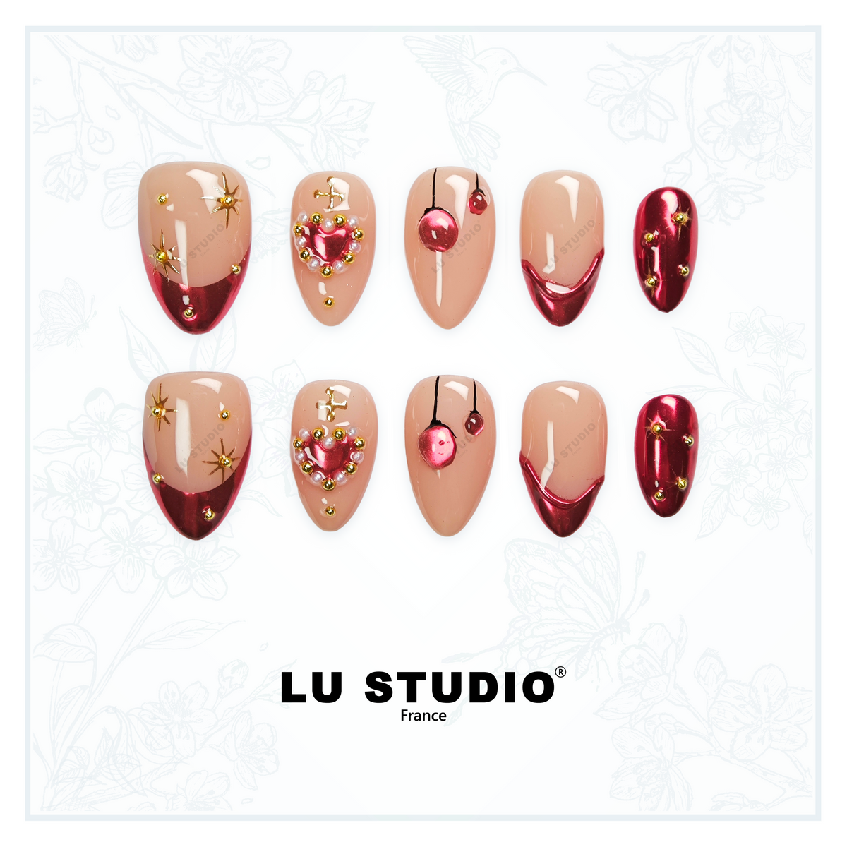 F56 - Cerisier sous les étoiles | Faux-ongles réutilisables - Press on nails
