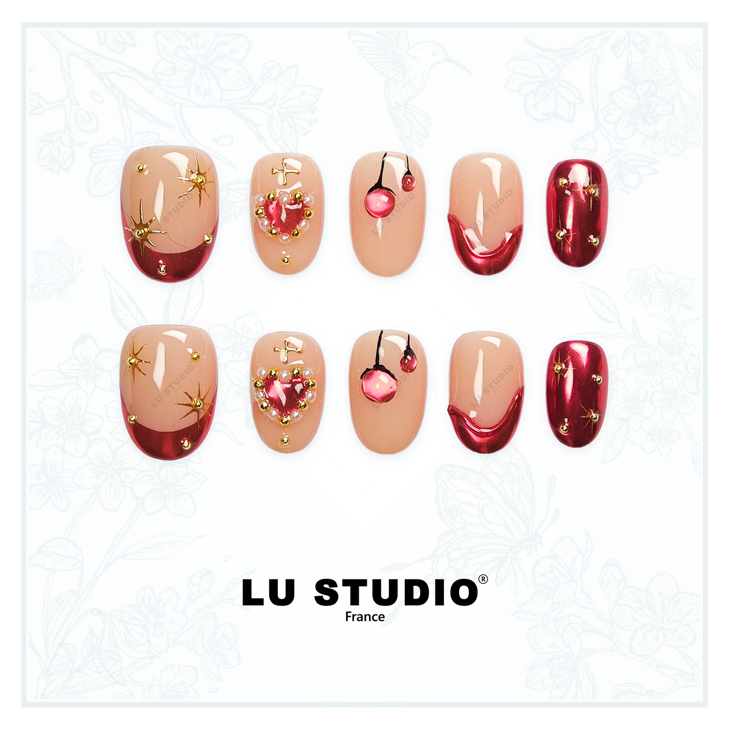 F56 - Cerisier sous les étoiles  |  Faux-ongles réutilisables - Press on nails