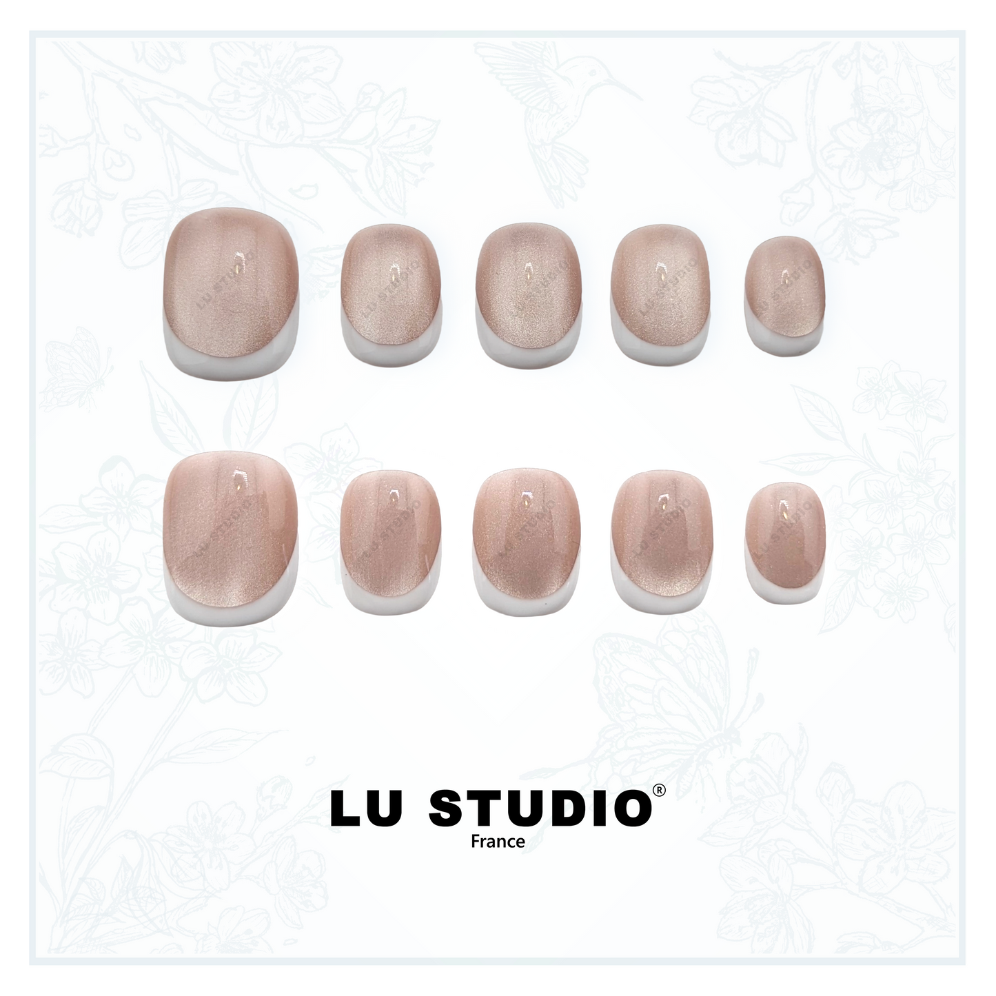 F59 - Natural french Cat Eyes  |  Faux-ongles réutilisables - Press on nails