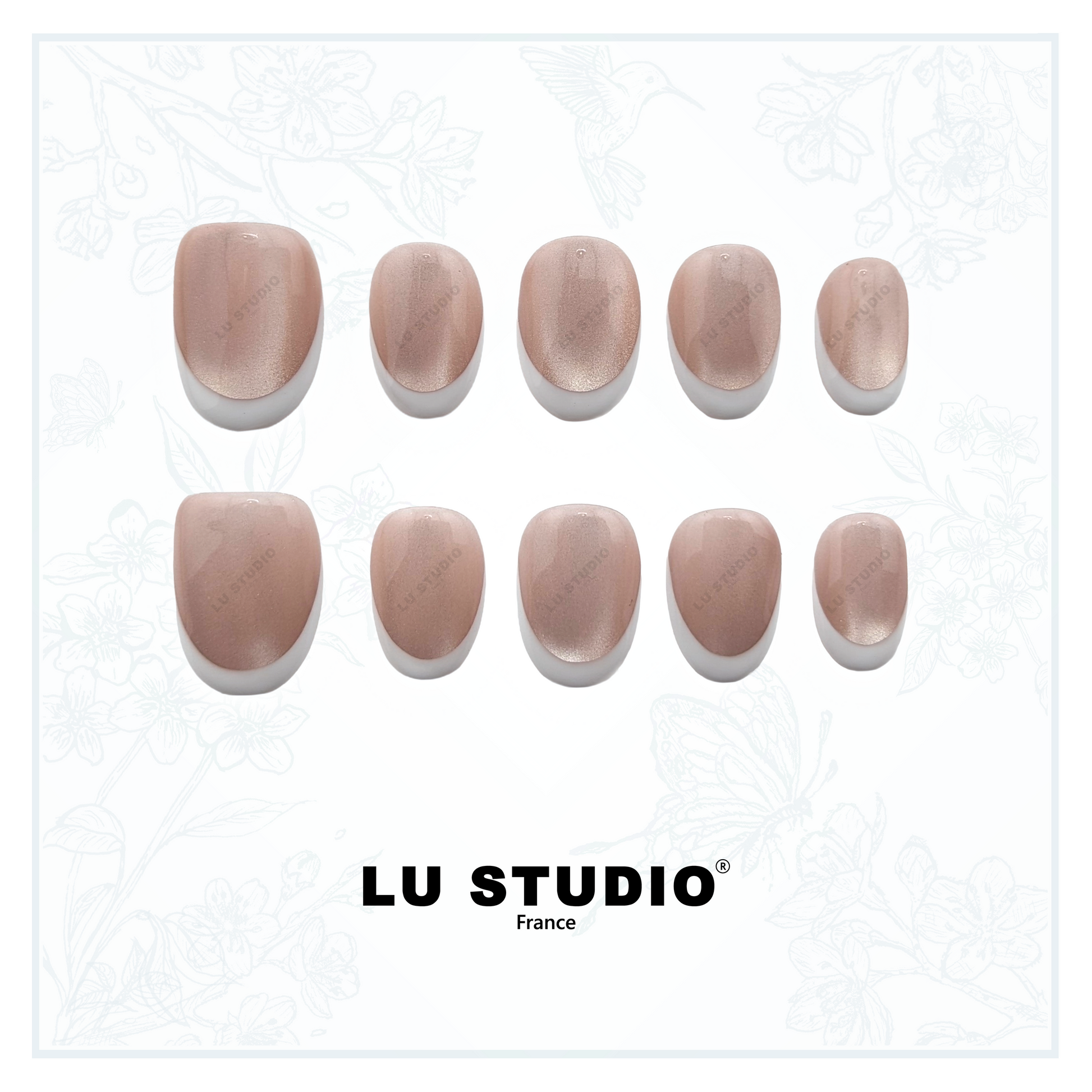 F59 - Natural french Cat Eyes  |  Faux-ongles réutilisables - Press on nails