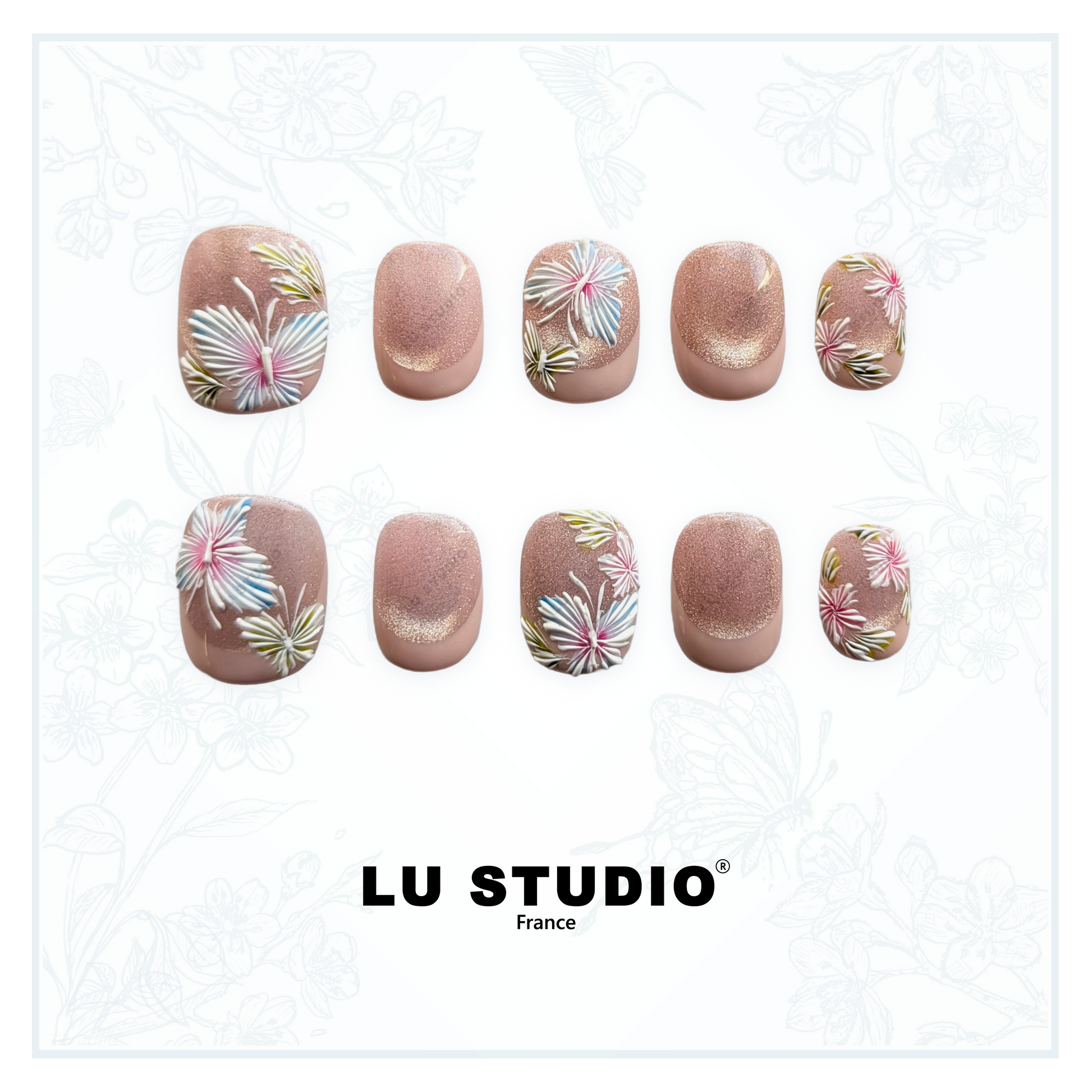 F61 - French peinture chinois  |  Faux-ongles réutilisables - Press on nails