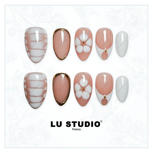 F67 - Douceur Florale (Court Amande)  |  Faux-ongles réutilisables - Press on nails