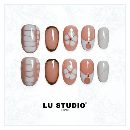 F67 - Douceur Florale (Moyen Rond)  |  Faux-ongles réutilisables - Press on nails