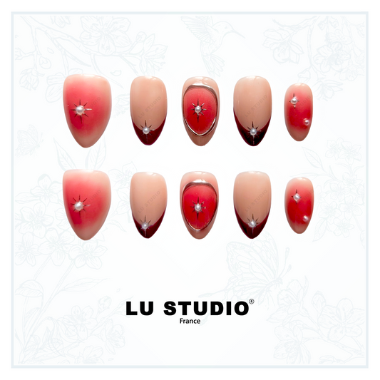 F72 - Etoile Ecarlates  |  Faux-ongles réutilisables - Press on nails