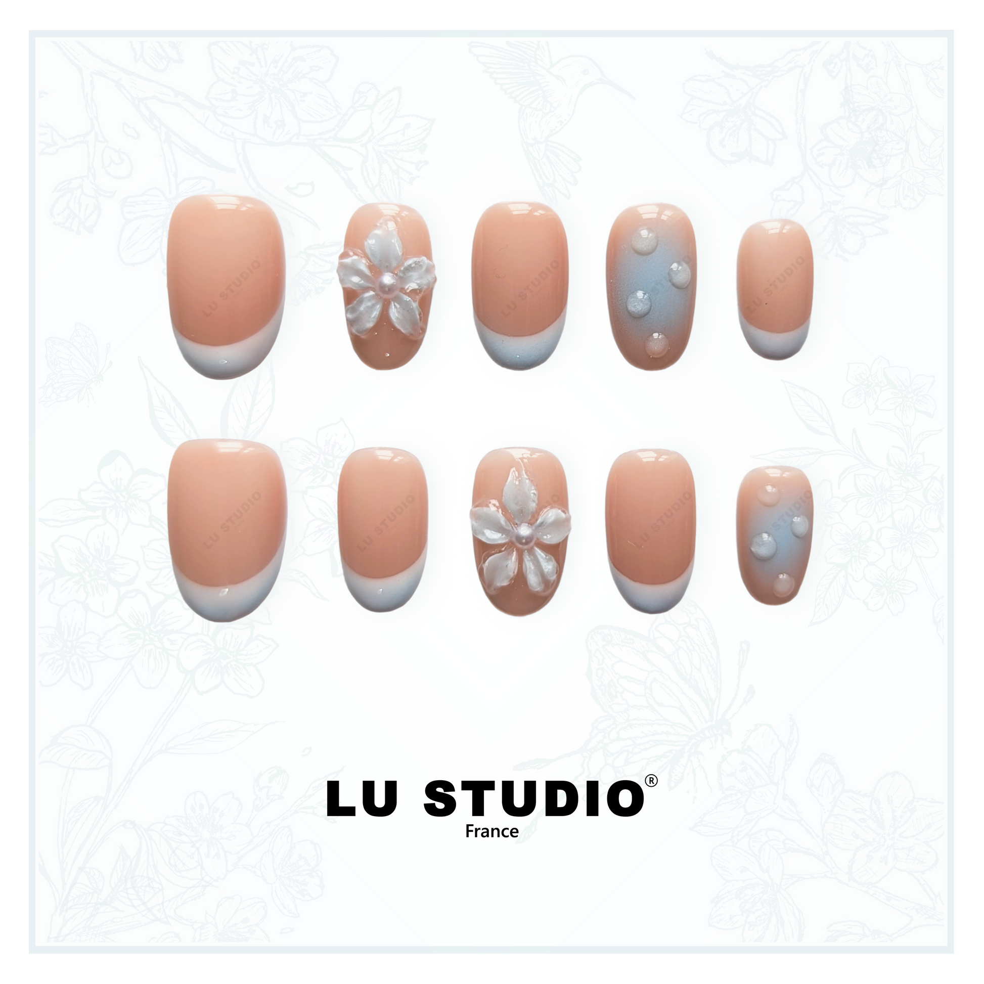 F80 - Baby Blue French  |  Faux-ongles réutilisables - Press on nails