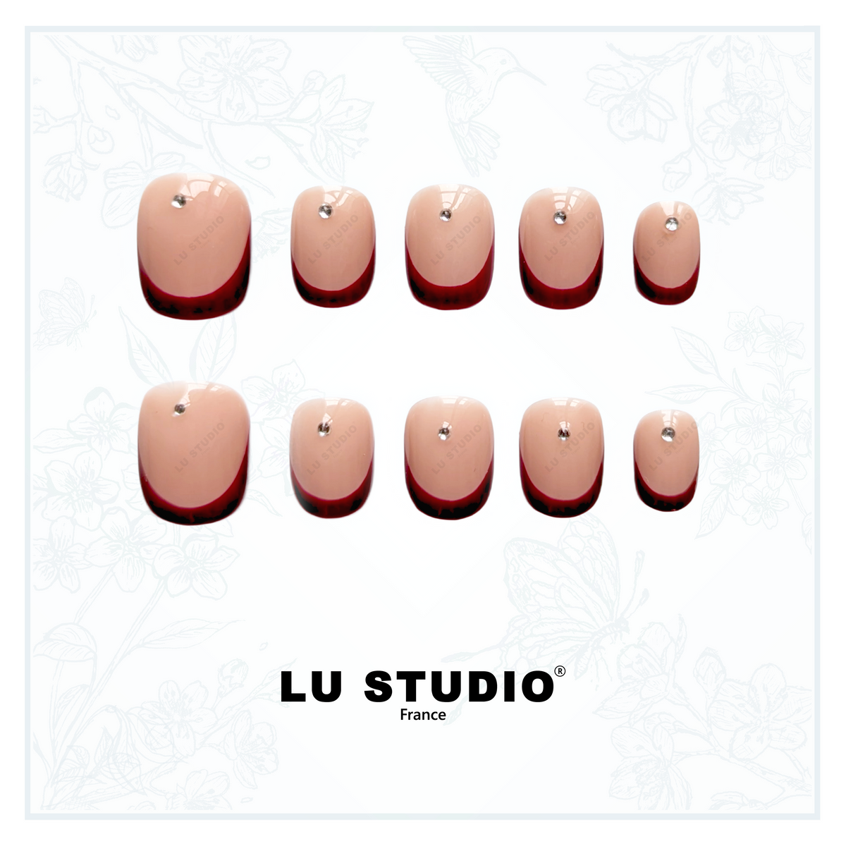 F82 - French Rouge et son Diamant | Faux-ongles réutilisables - Press on nails