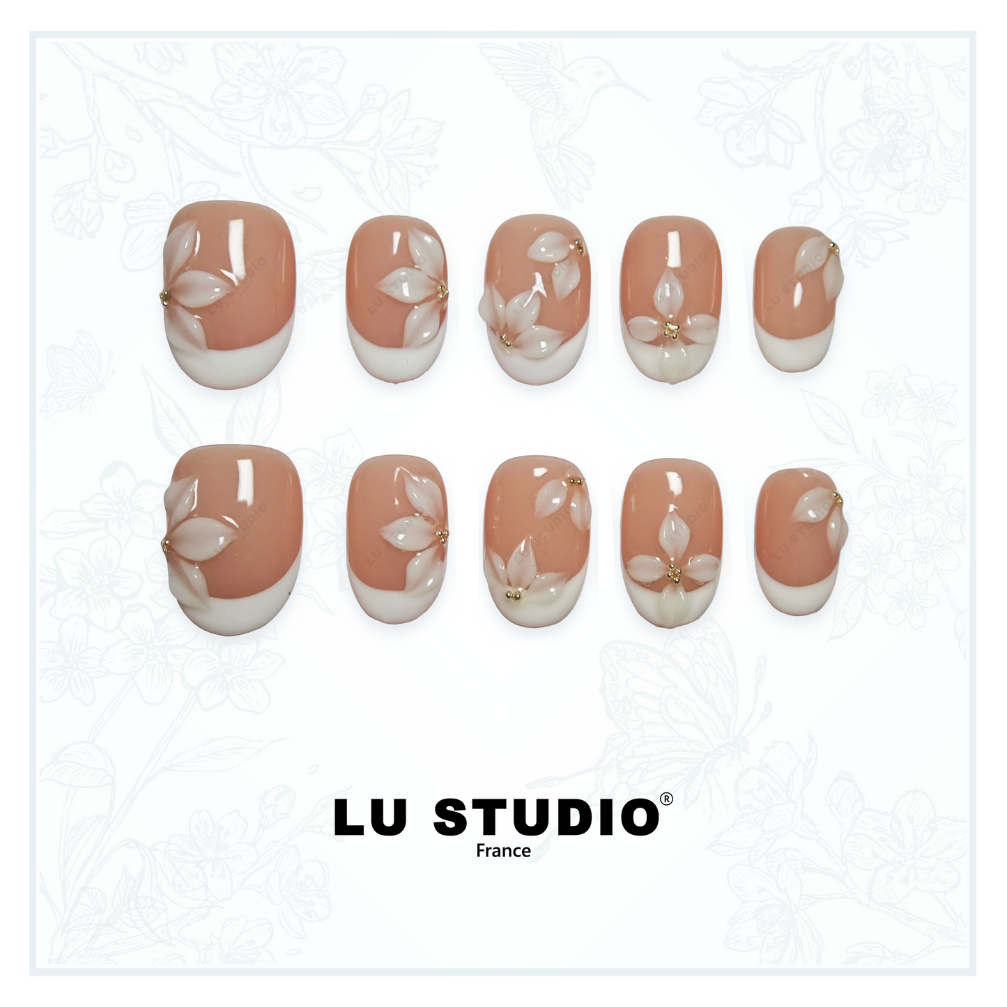 F83 - French Fleurie  |  Faux-ongles réutilisables - Press on nails