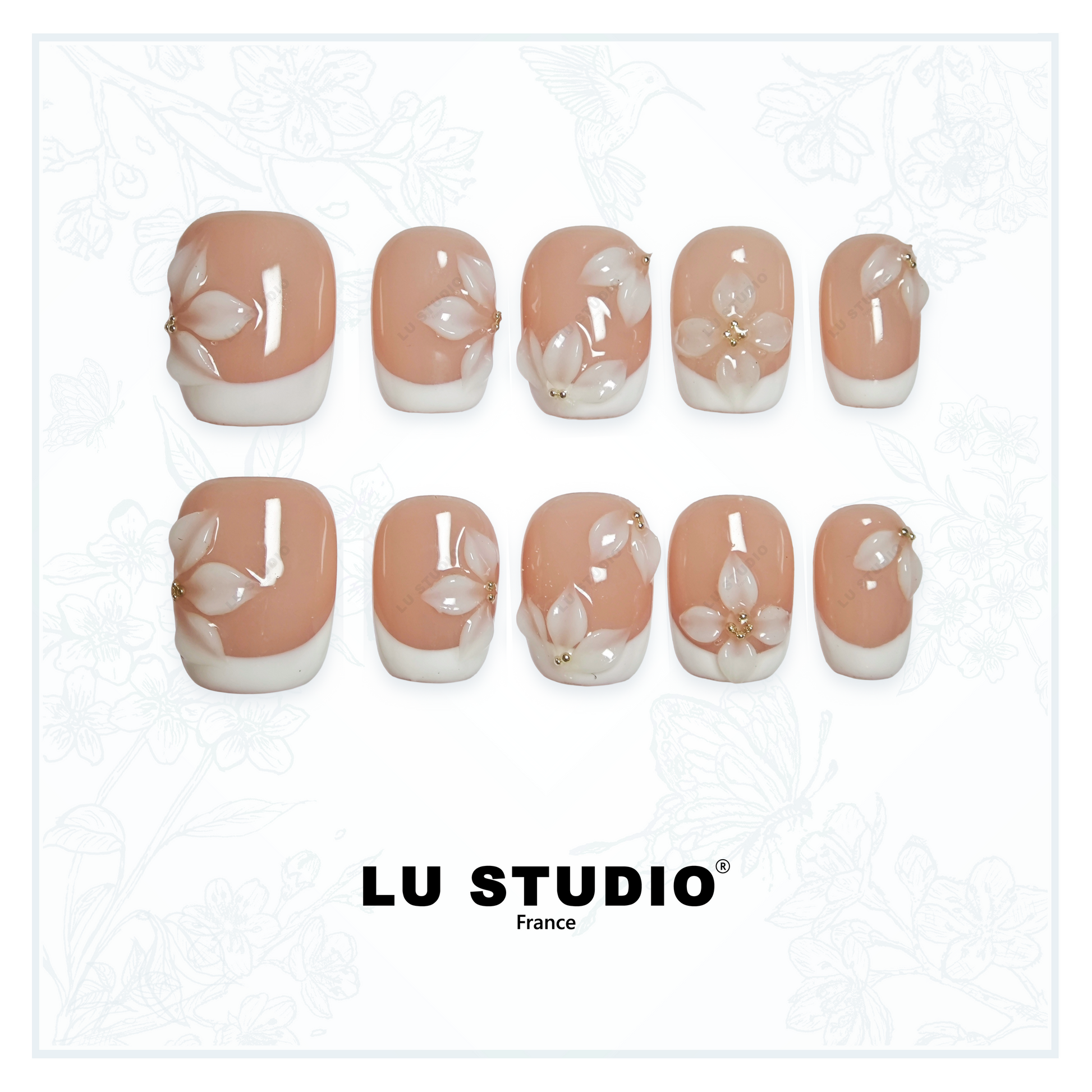 F83 - French Fleurie  |  Faux-ongles réutilisables - Press on nails