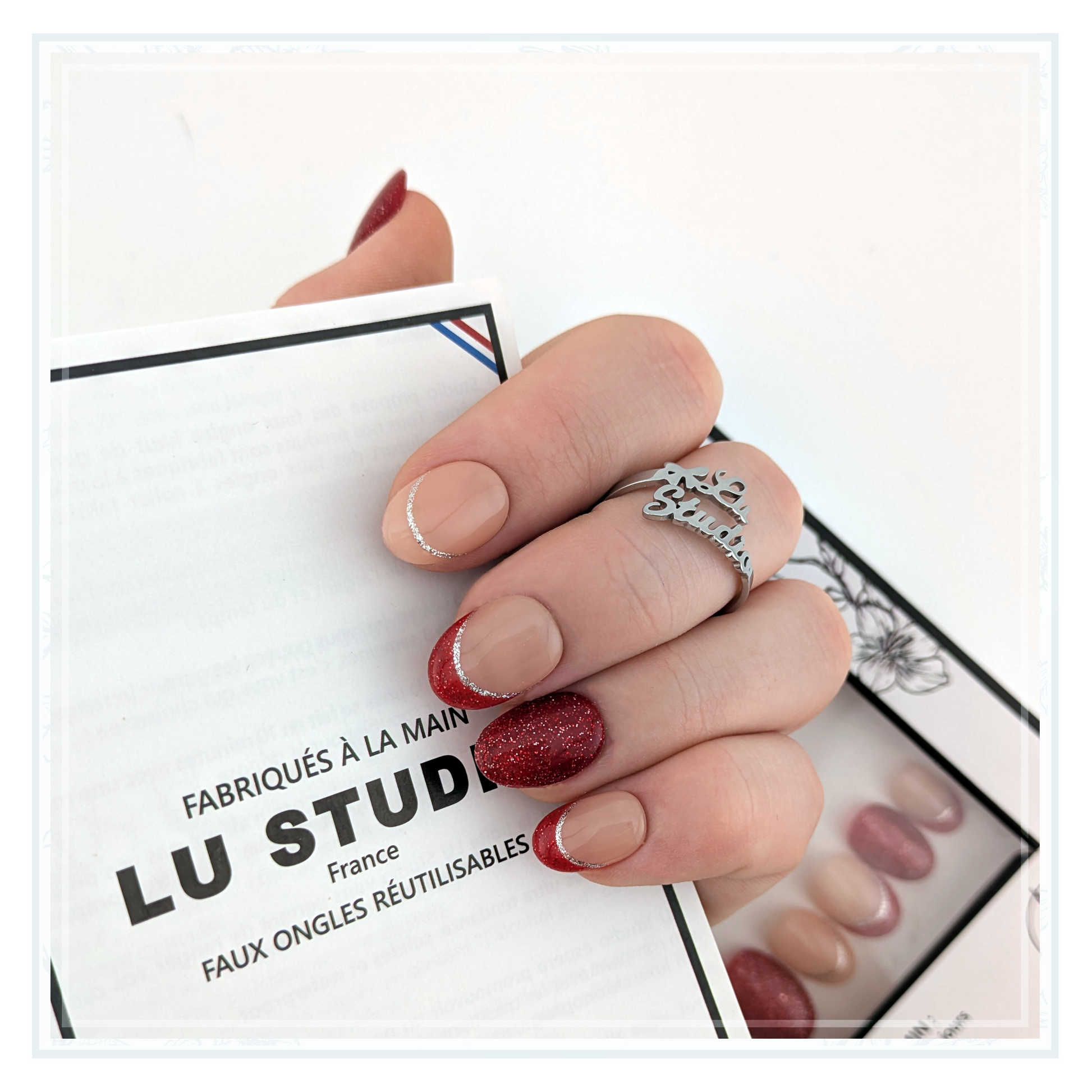 F85 - French rouge brillante   |  Faux-ongles réutilisables - Press on nails