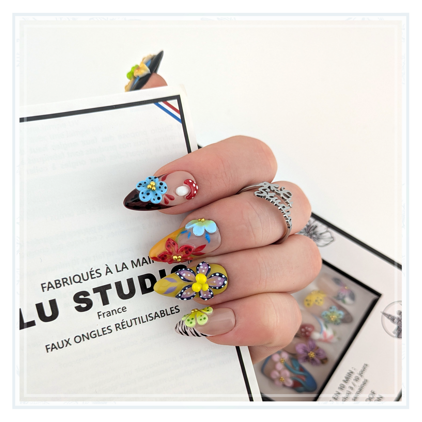 F87 - French forêt enchantée 3D  |  Faux-ongles réutilisables - Press on nails