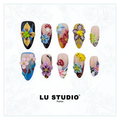 F87 - French forêt enchantée 3D  |  Faux-ongles réutilisables - Press on nails