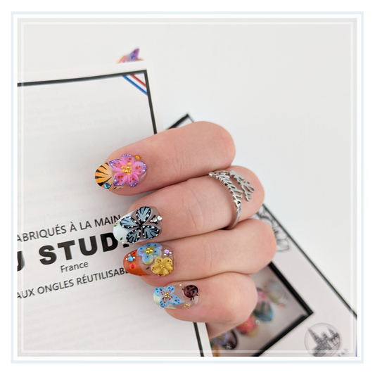 F88 - French fleur 3D  |  Faux-ongles réutilisables - Press on nails