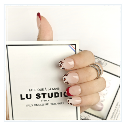 F89 - French Léopard Rouge  |  Faux-ongles réutilisables - Press on nails