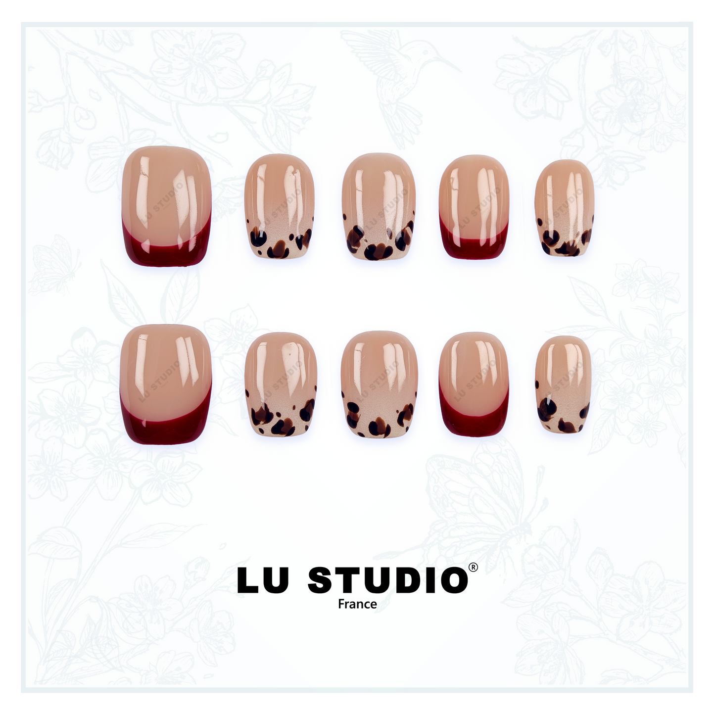 F89 - French Léopard Rouge  |  Faux-ongles réutilisables - Press on nails