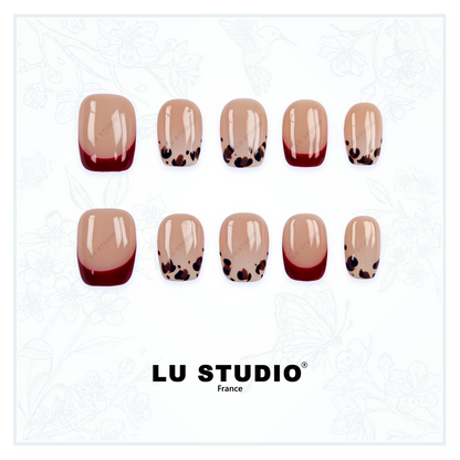 F89 - French Léopard Rouge  |  Faux-ongles réutilisables - Press on nails