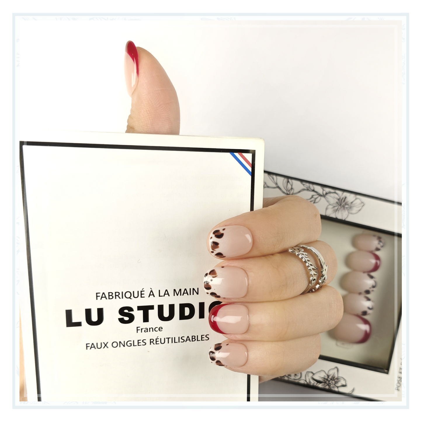 F89 - French Léopard Rouge  |  Faux-ongles réutilisables - Press on nails