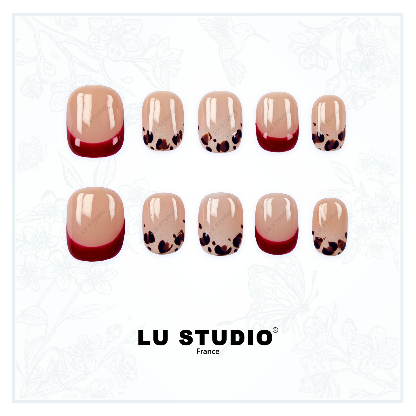 F89 - French Léopard Rouge  |  Faux-ongles réutilisables - Press on nails
