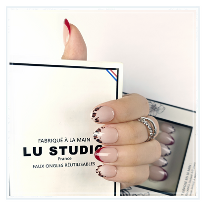 F89 - French Léopard Rouge  |  Faux-ongles réutilisables - Press on nails