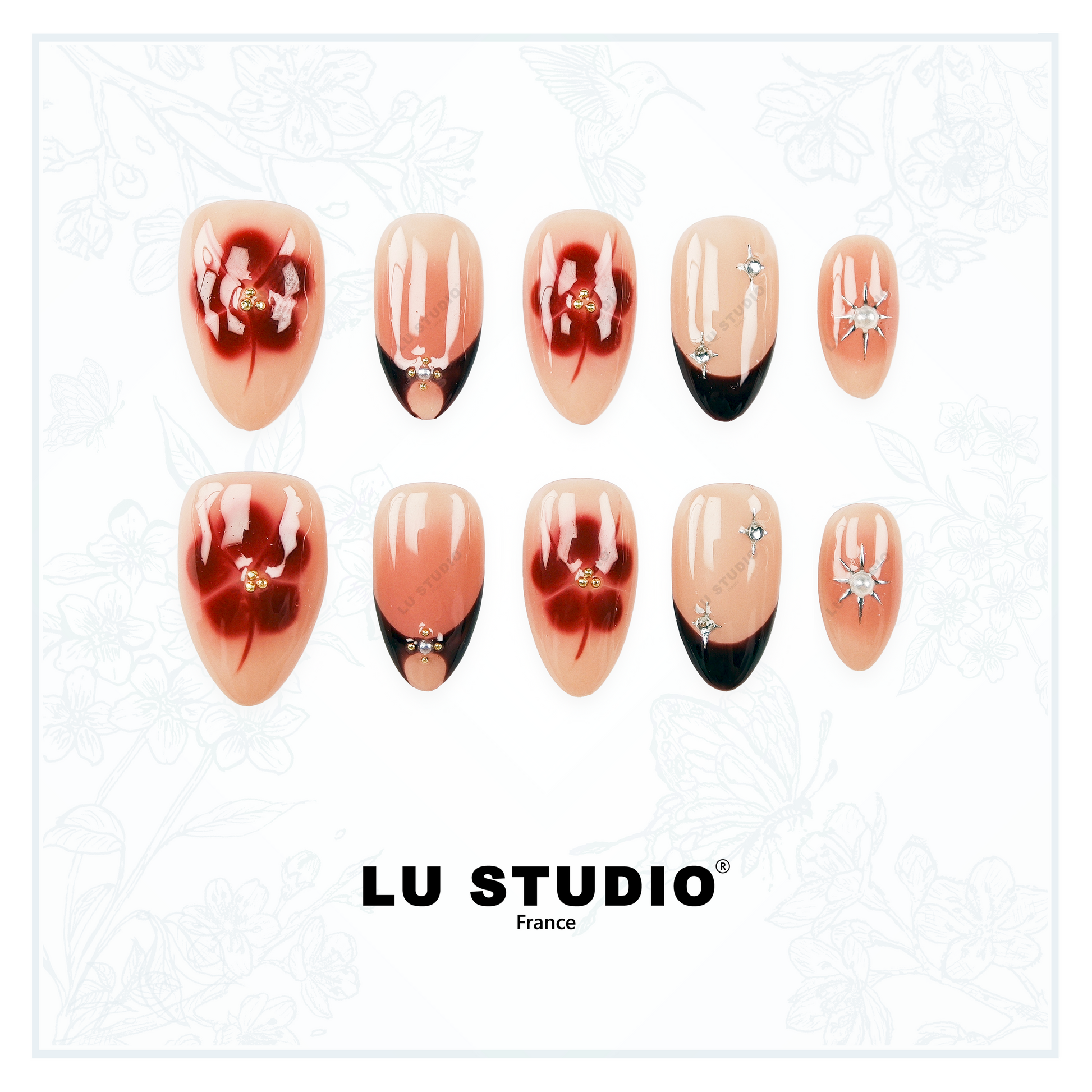 F91 - Velours floral  |  Faux-ongles réutilisables - Press on nails