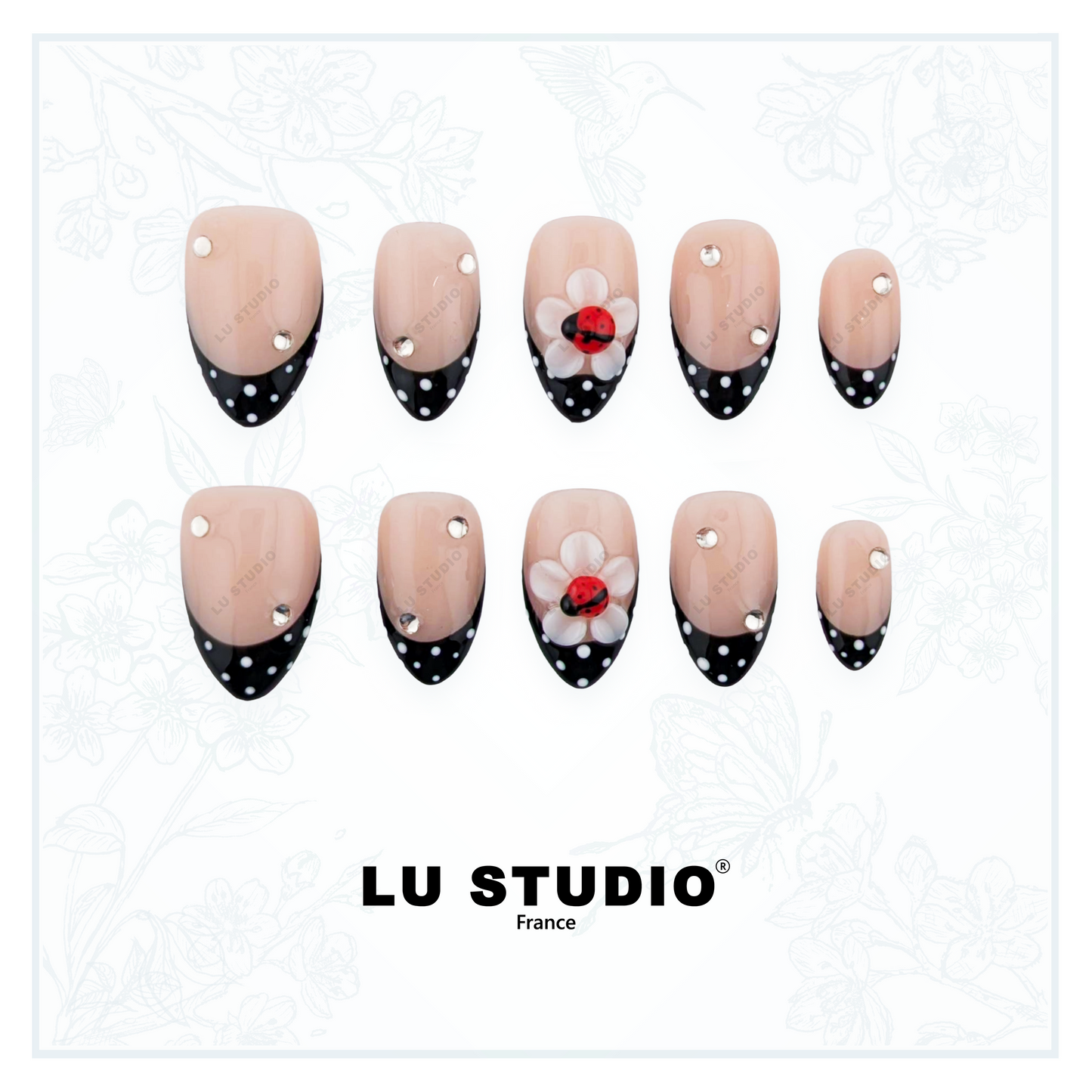 F93 - Polka coccinnelle  |  Faux-ongles réutilisables - Press on nails