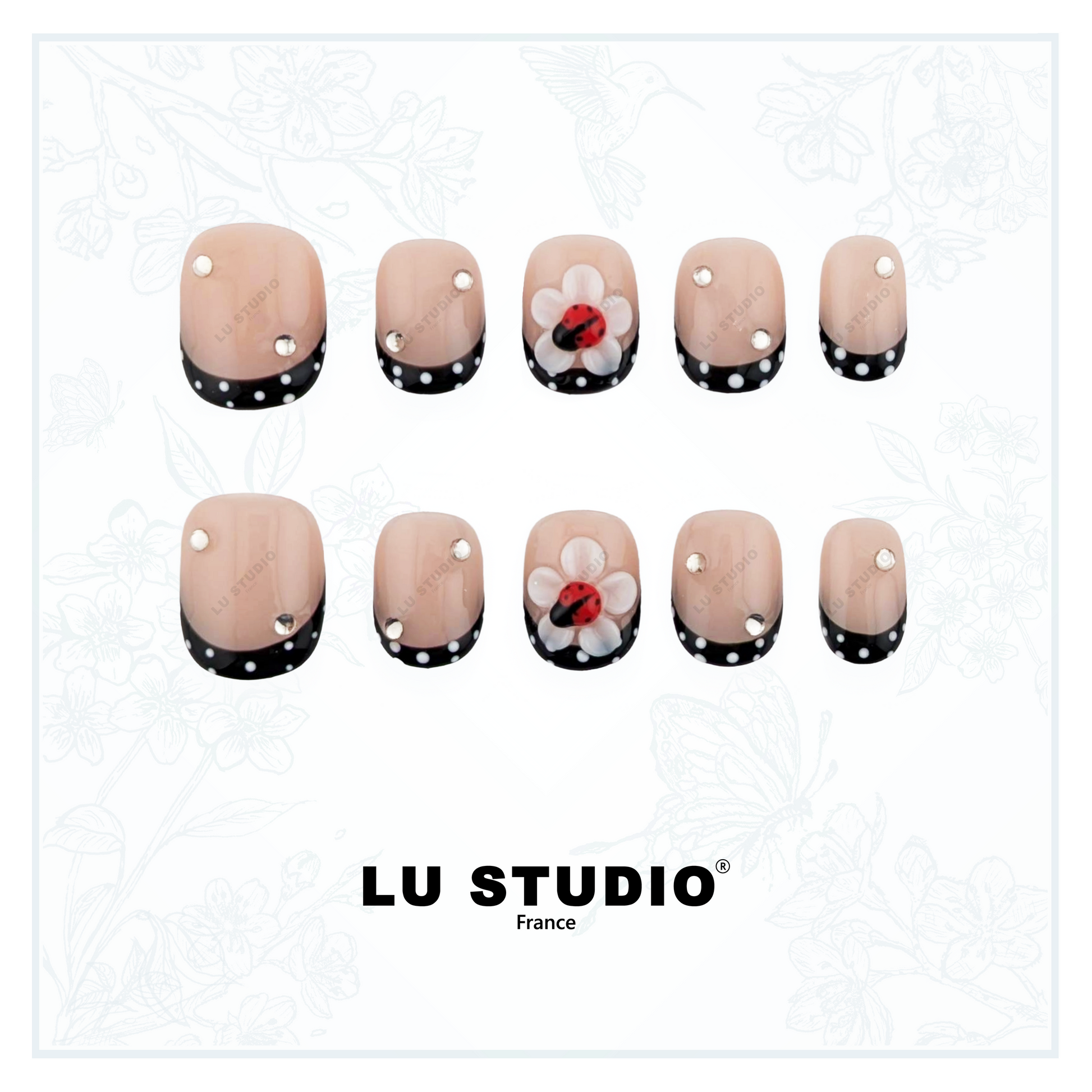 F93 - Polka coccinnelle  |  Faux-ongles réutilisables - Press on nails