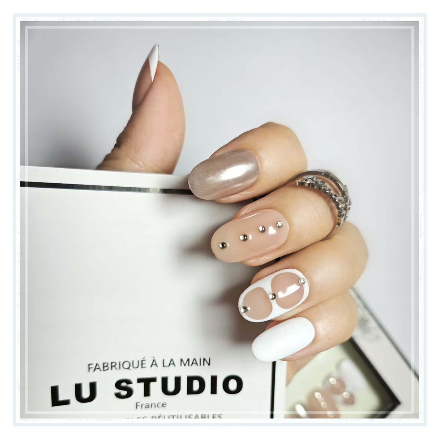 F19 - French argent et diamants  |  Faux-ongles réutilisables - Press on nails