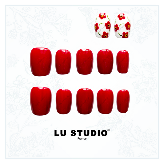 LT03 - Bosquet de la Reine (Rouge intense)  |  Faux-ongles réutilisables - Press on nails