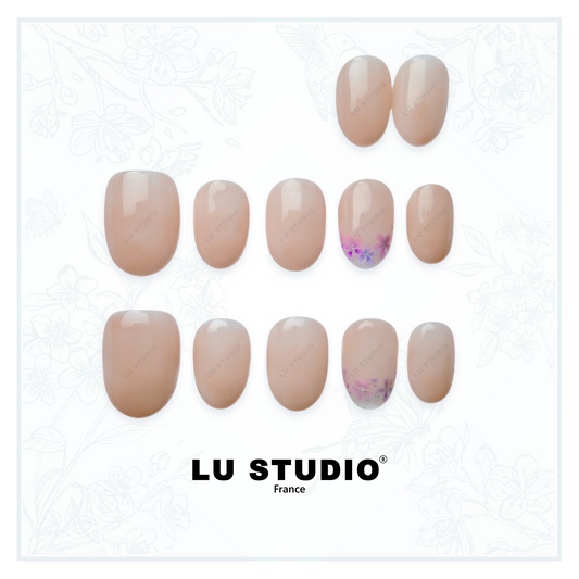 LT15 - Nude fleuri | Faux-ongles réutilisables - Press on nails