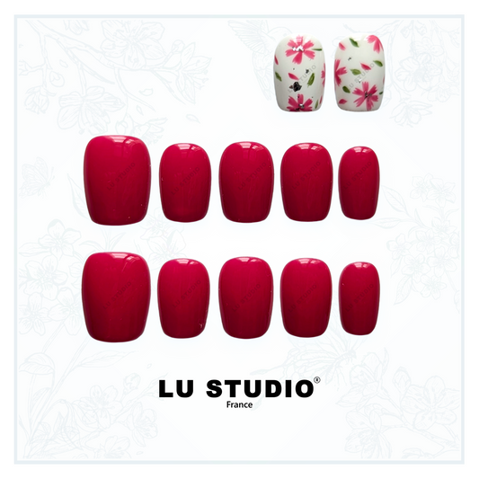 LT19 - Marguerite rouge | Faux-ongles réutilisables - Press on nails