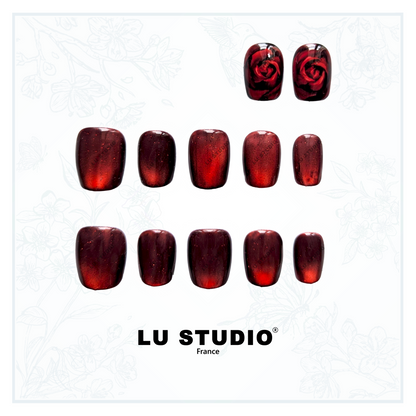 LT27 - Roses Grenat | Faux-ongles réutilisables - Press on nails