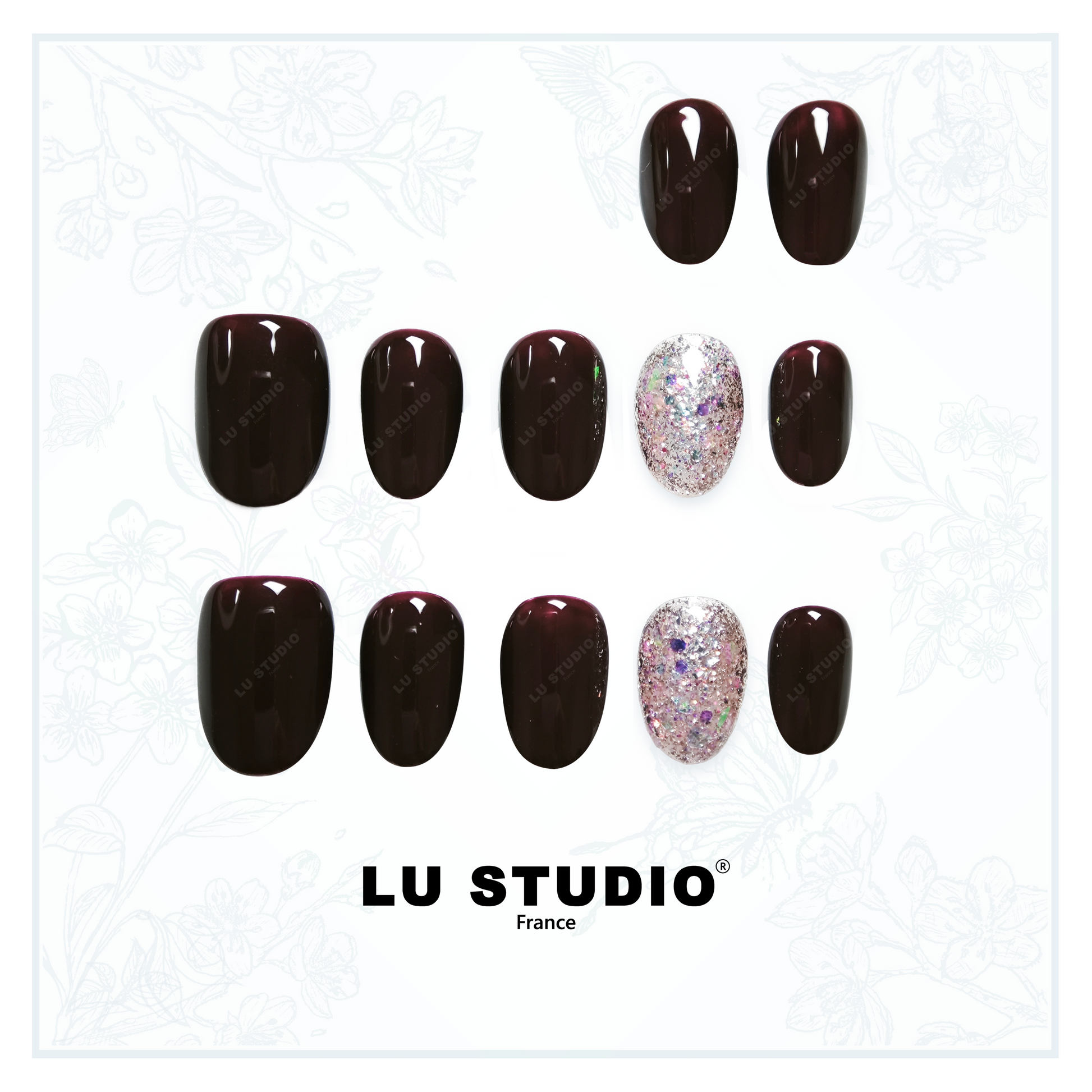 LT28 - Cerise Noire Pailletée  |  Faux-ongles réutilisables - Press on nails