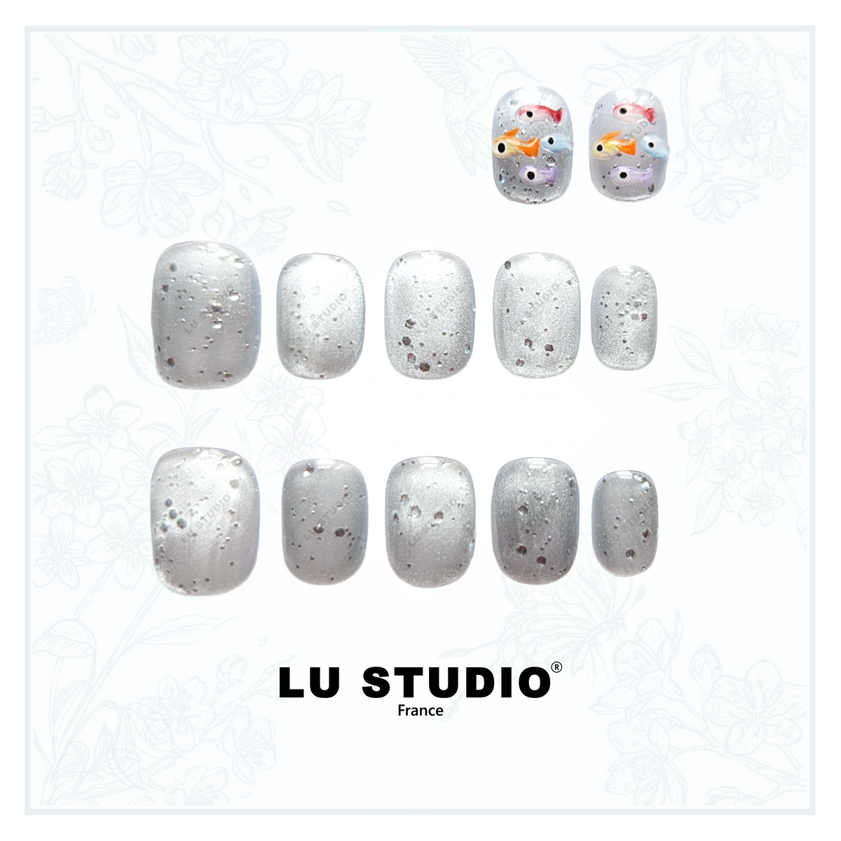 LT32 - Aquarium Pailleté | Faux-ongles réutilisables - Press on nails