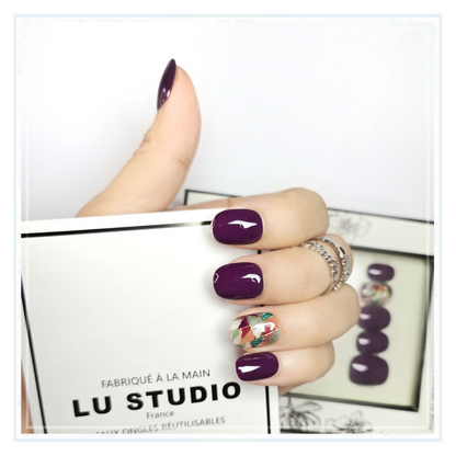 LT34 - Vitrail de Troyes - Prune  |  Faux-ongles réutilisables - Press on nails