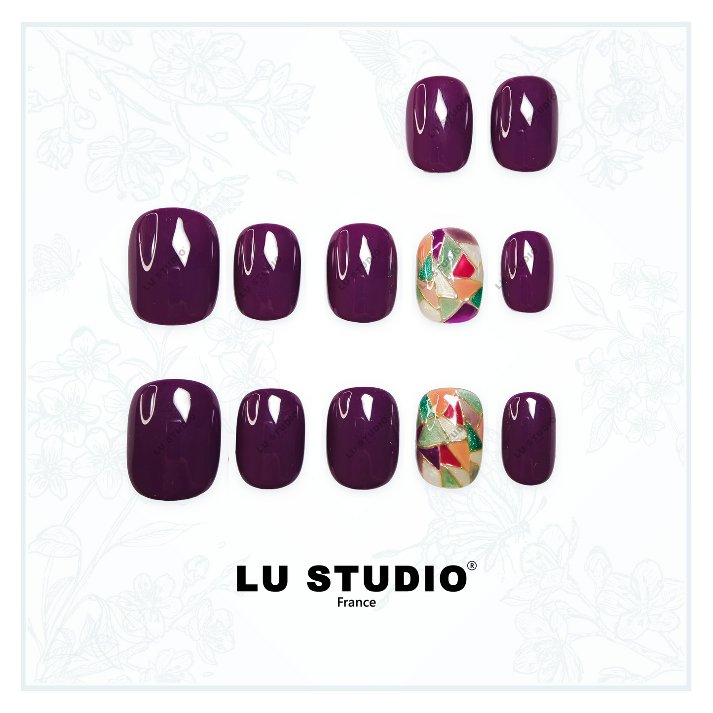 LT34 - Vitrail de Troyes - Prune  |  Faux-ongles réutilisables - Press on nails