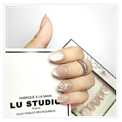 LT35 - Nacre et Joyaux | Faux-ongles réutilisables - Press on nails