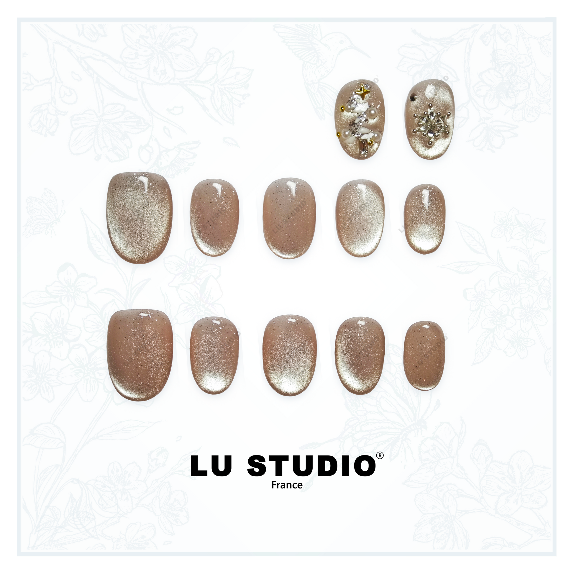 LT35 - Nacre et Joyaux  |  Faux-ongles réutilisables - Press on nails