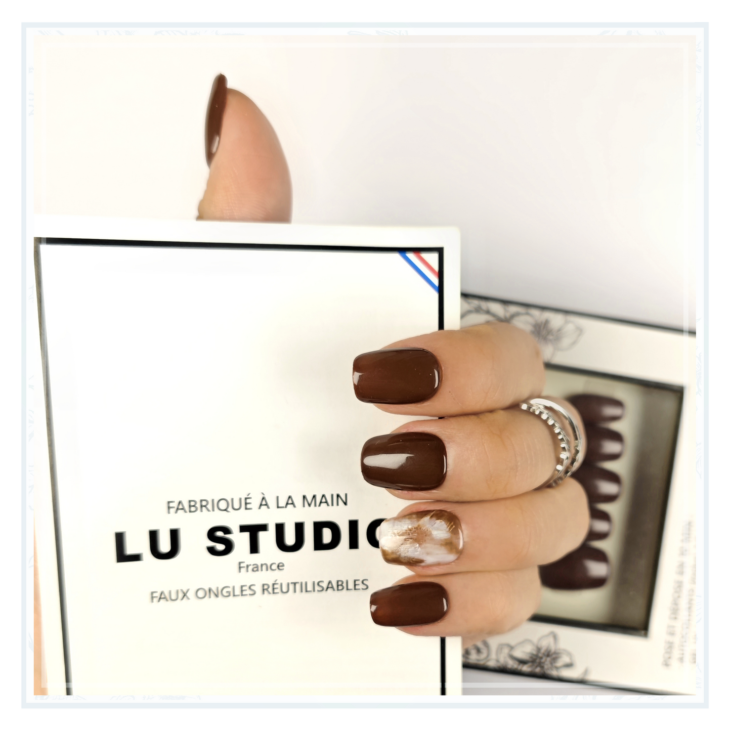 LT42 - Marbre Marron  |  Faux-ongles réutilisables - Press on nails