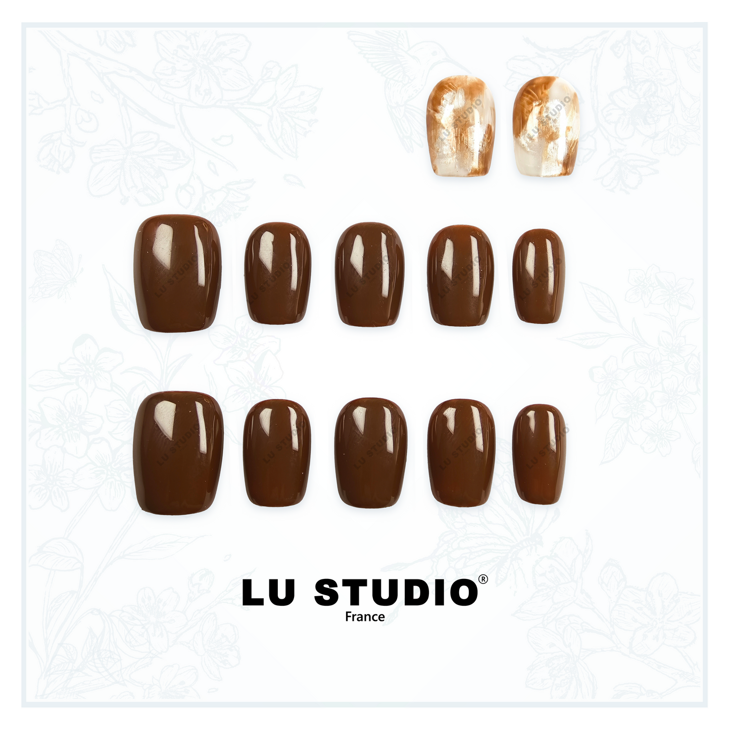 LT42 - Marbre Marron  |  Faux-ongles réutilisables - Press on nails