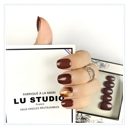LT42 - Marbre Marron  |  Faux-ongles réutilisables - Press on nails
