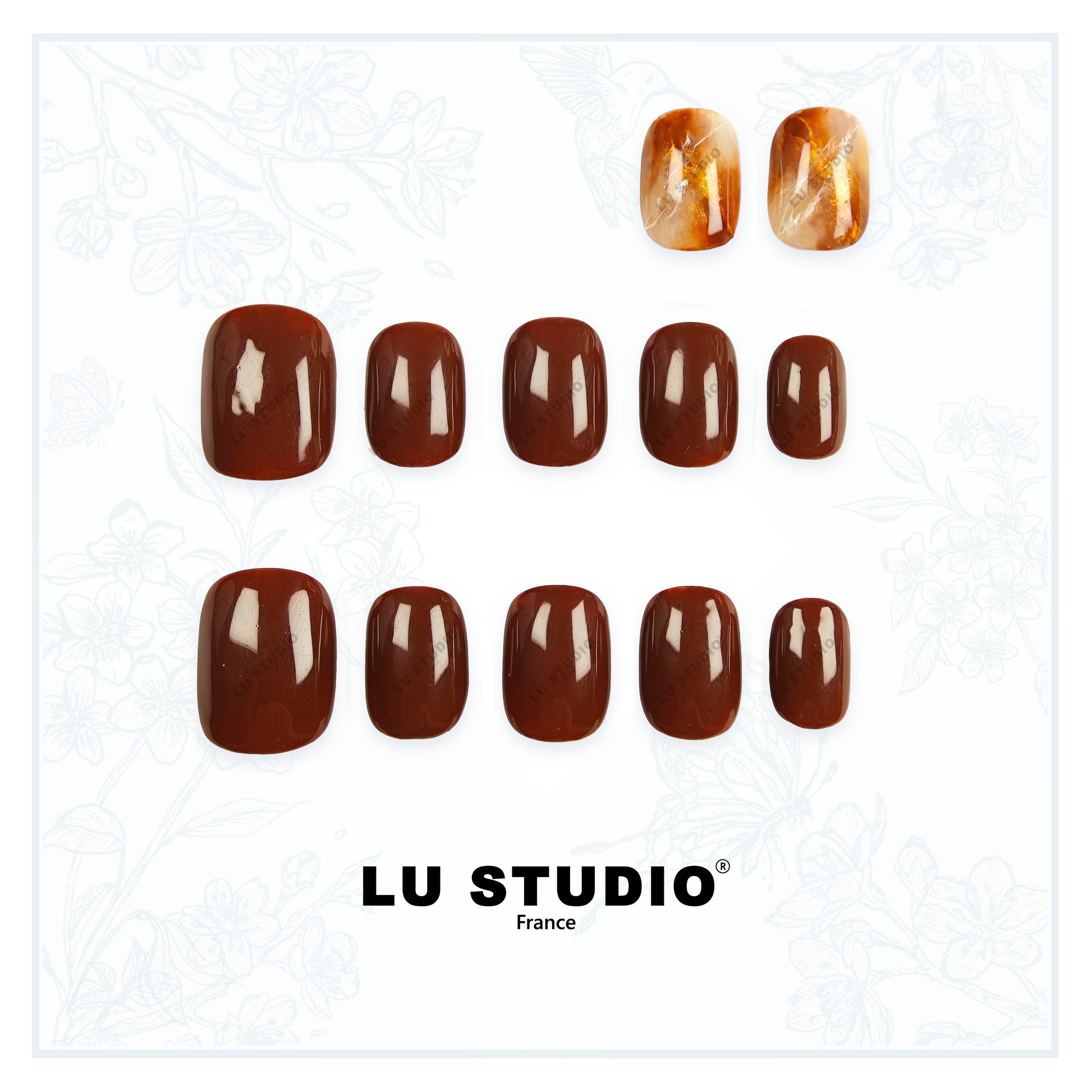 LT42 - Marbre Marron  |  Faux-ongles réutilisables - Press on nails