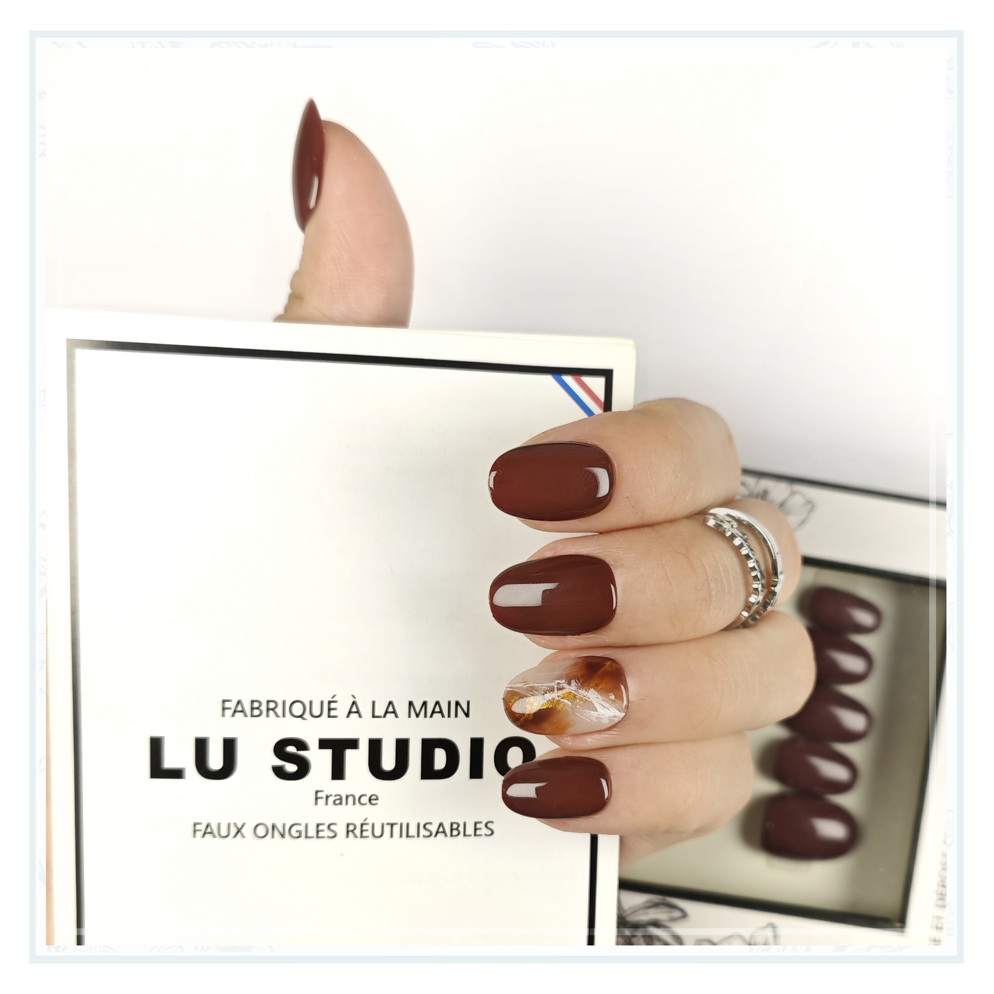 LT42 - Marbre Marron  |  Faux-ongles réutilisables - Press on nails