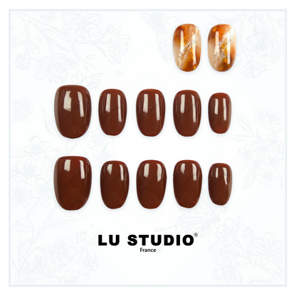 LT42 - Marbre Marron  |  Faux-ongles réutilisables - Press on nails