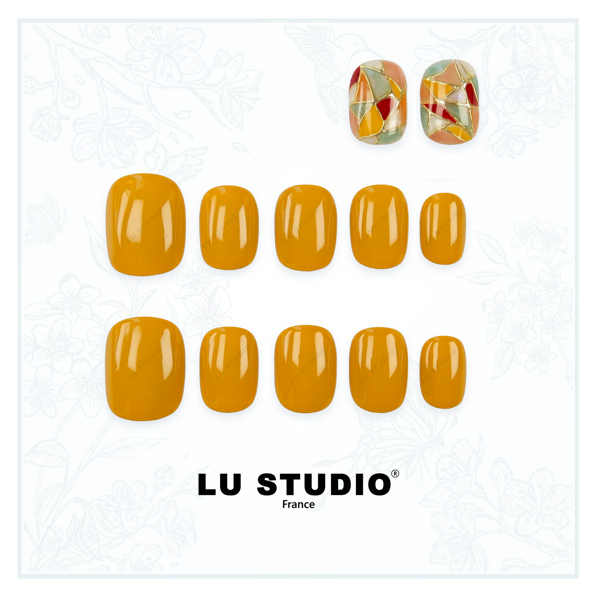 LT43 - Vitrail de Troyes - Jaune foncé  |  Faux-ongles réutilisables - Press on nails