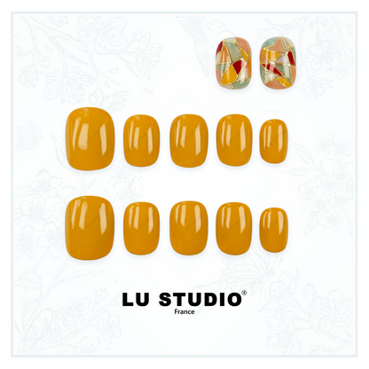 LT43 - Vitrail de Troyes - Jaune foncé  |  Faux-ongles réutilisables - Press on nails