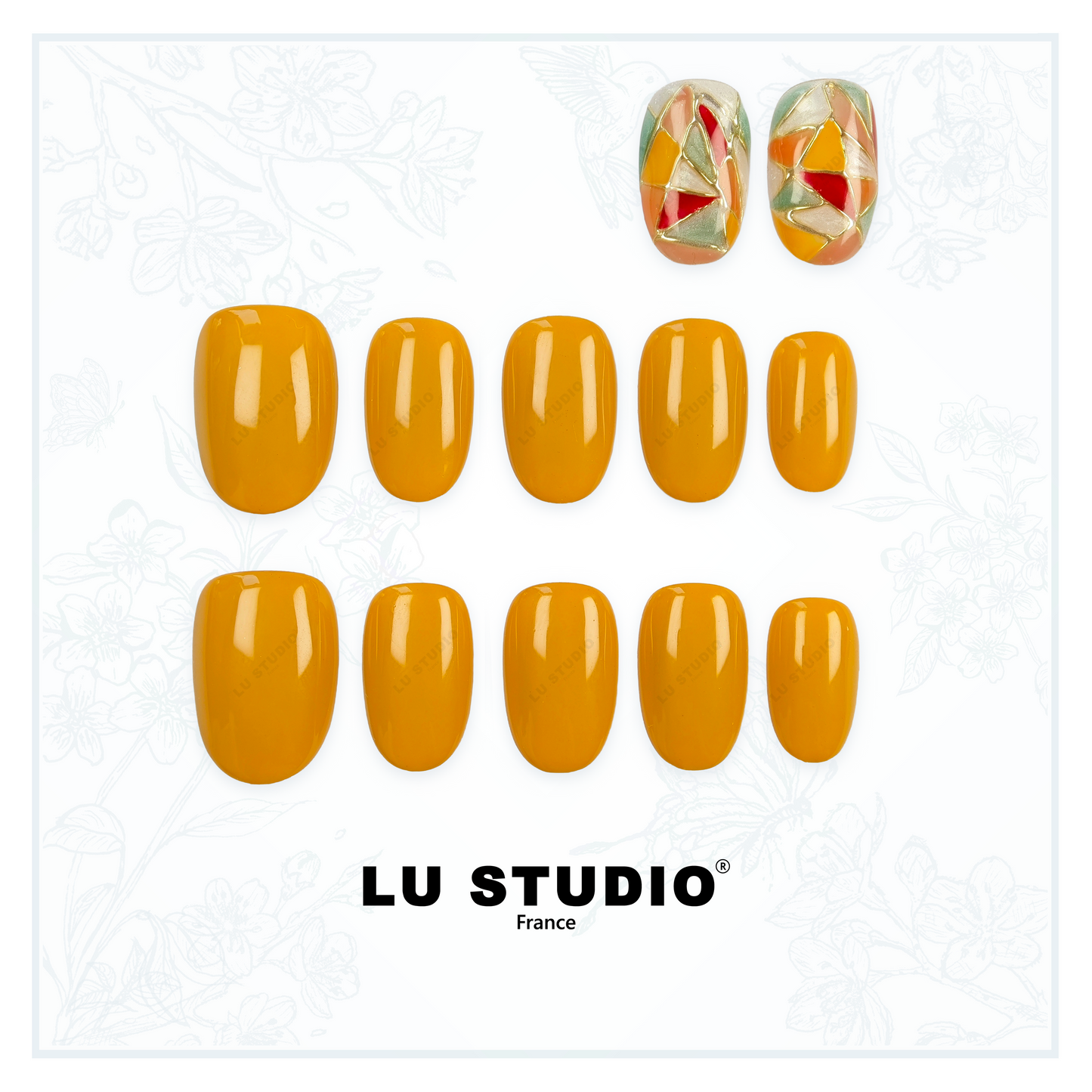 LT43 - Vitrail de Troyes - Jaune foncé  |  Faux-ongles réutilisables - Press on nails